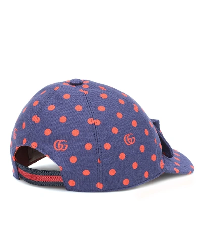 Shop Gucci Polka-dot Cotton-blend Cap In Blue