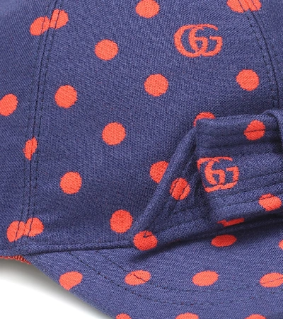 Shop Gucci Polka-dot Cotton-blend Cap In Blue