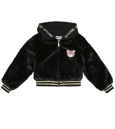 Shop Moschino Faux Fur Bomber Jacket In Black