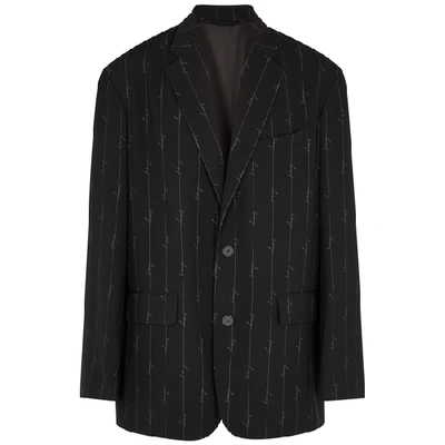 Shop Balenciaga Black Logo-striped Twill Blazer