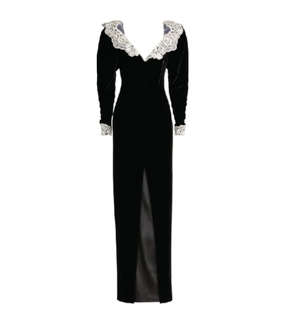 Shop Alessandra Rich Lace-embellished Velvet Gown