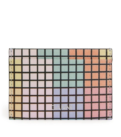 Shop Ganni Leather Multicoloured Grid Card Holder