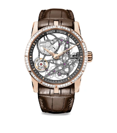 Shop Roger Dubuis Rose Gold And Diamond Excalibur Watch 42mm
