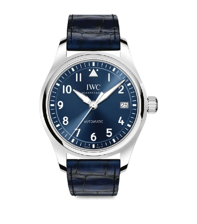 Shop Iwc Schaffhausen Stainless Steel Pilot's Automatic Watch 36mm In Blue