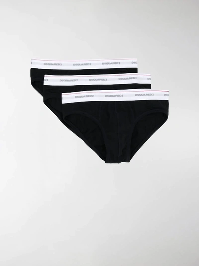 Shop Dsquared2 Logo Embroidered Stripe Detail Briefs In Black