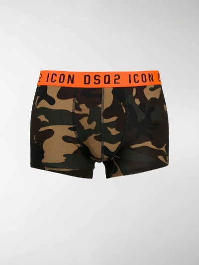 Shop Dsquared2 Camouflage Print Logo Waistband Boxers In Green