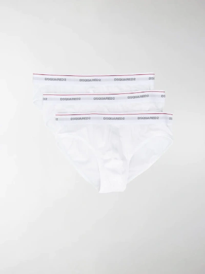 Shop Dsquared2 Logo Embroidered Stripe Detail Briefs In White