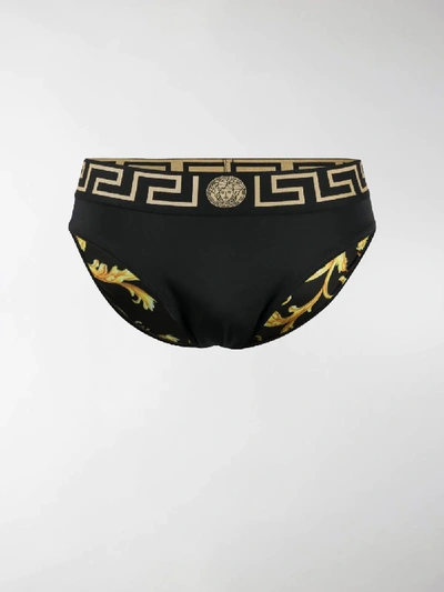 Shop Versace Baroque Print Briefs In Black