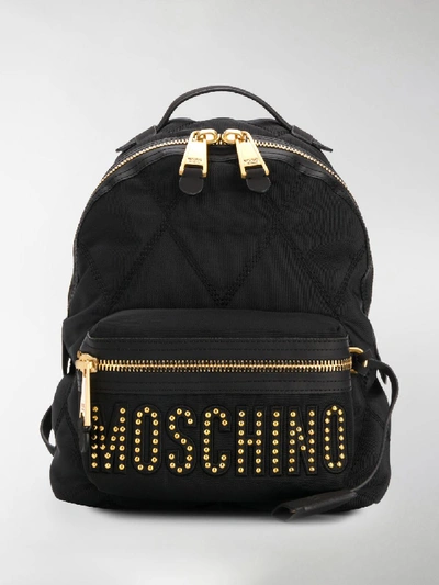 Shop Moschino Studded Logo Backpack In Black