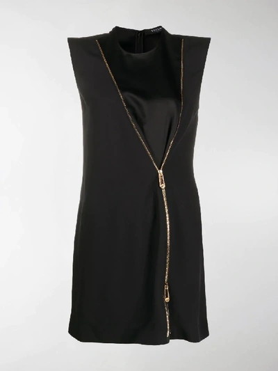 Shop Versace Zip Accent Mini Dress In Black