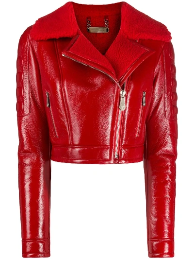 Shop Philipp Plein Killer Lined Biker Jacket In Red