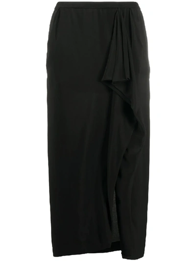 Shop Rick Owens Draped Front Slit Skirt In Black