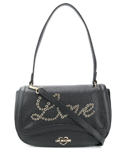 Shop Love Moschino Love Eyelet-embellished Shoulder Bag In Black