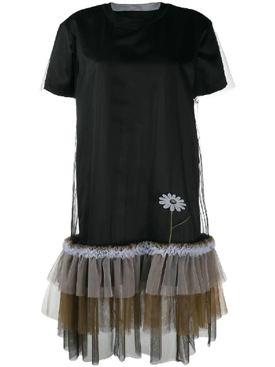 Shop Viktor & Rolf Pretty Wallflower Tulle-trimmed Dress In Black