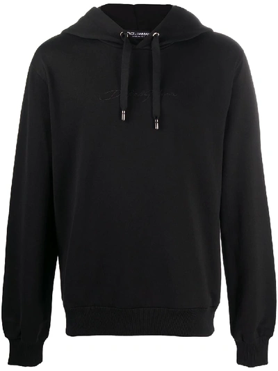 Shop Dolce & Gabbana Embroidered Logo Hooded Sweatshirt In Black