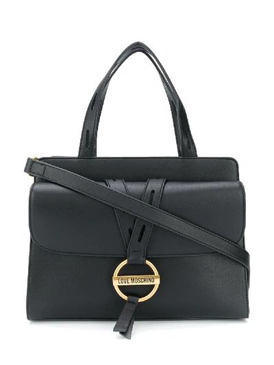 Shop Love Moschino Round Buckle Tote Bag In Black