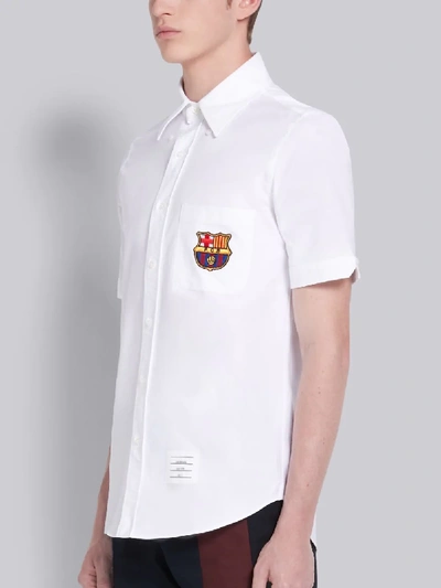 Shop Thom Browne White Cotton Oxford Fcb Patch Classic Short Sleeve Shirt