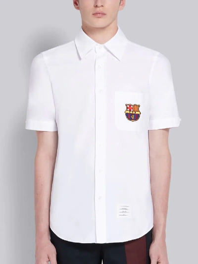 Shop Thom Browne White Cotton Oxford Fcb Patch Classic Short Sleeve Shirt