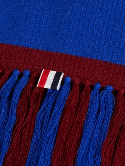 Shop Thom Browne Multi-color Cashmere Fringed Fcb Intarsia Scarf In Blue