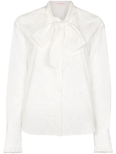 Shop See By Chloé Embroidered Pussy-bow Blouse In White