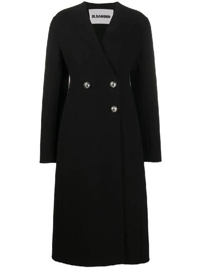 Shop Jil Sander Asymmetric Double-breasted Coat In Black