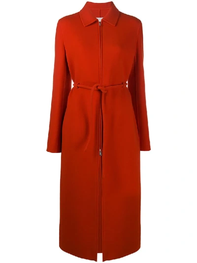 Shop Jil Sander Tie-waist Longline Coat In Red