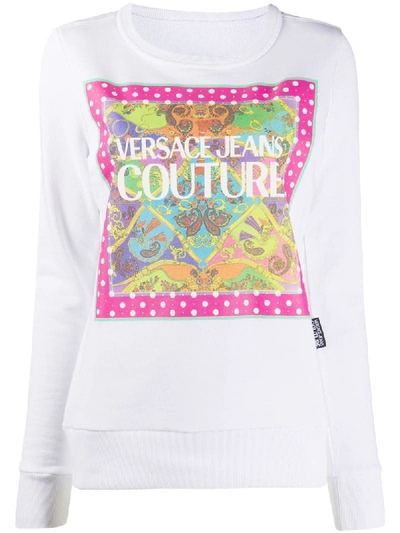 Shop Versace Jeans Couture Paisley Fantasy-print Cotton Sweatshirt In White