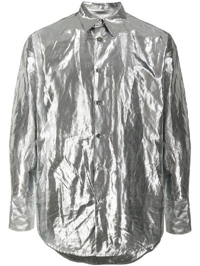 Shop Christian Wijnants Crinkled Moiré Shirt In Silver