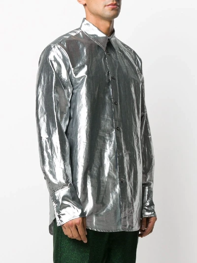 Shop Christian Wijnants Crinkled Moiré Shirt In Silver