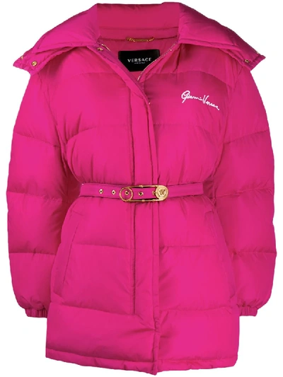 Shop Versace Medusa Safety Pin Puffer Jacket In Pink