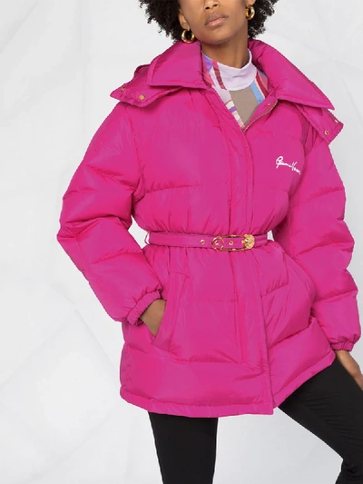 Shop Versace Medusa Safety Pin Puffer Jacket In Pink