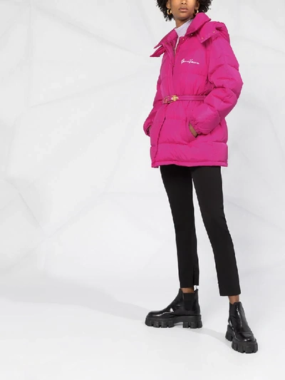 Shop Versace Medusa Safety Pin Puffer Jacket In Pink