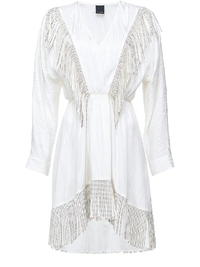 Shop Pinko Stud-embellished Fringe Dress In White
