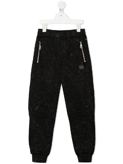 Shop Philipp Plein Junior Distressed-print Sweatpants In Black