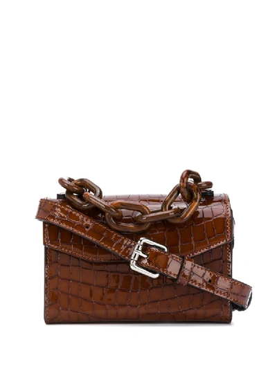 Shop Ganni Crocodile-effect Mini Bag In Brown