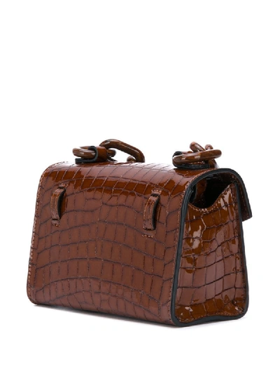 Shop Ganni Crocodile-effect Mini Bag In Brown