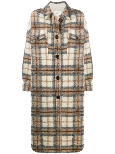 Shop Isabel Marant Étoile Gabrion Plaid-print Coat In Brown