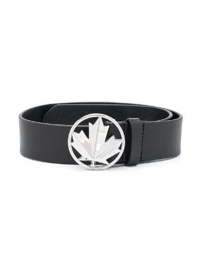 Shop Dsquared2 Maple Leaf Buckle Leather Belt In Black