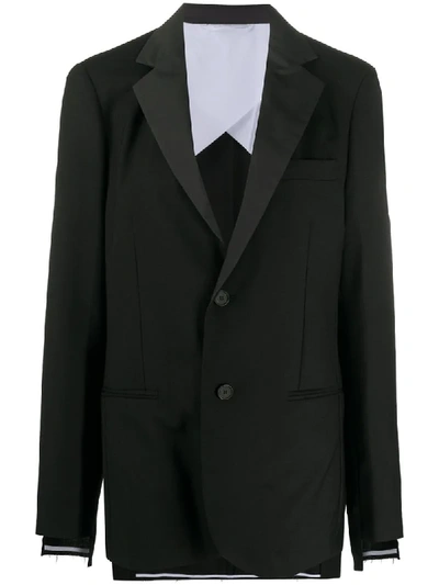 Shop Maison Flaneur Long-sleeved Contrast Lapel Blazer In Black