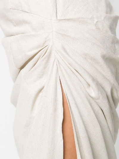 Shop Jacquemus Asymmetric Ruched Dress In Neutrals