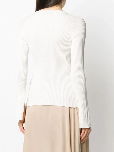 Shop Maison Flaneur Long-sleeved Ribbed Knit Jumper In White