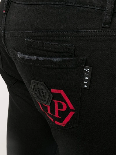 Shop Philipp Plein Logo-print Slim-fit Jeans In Black