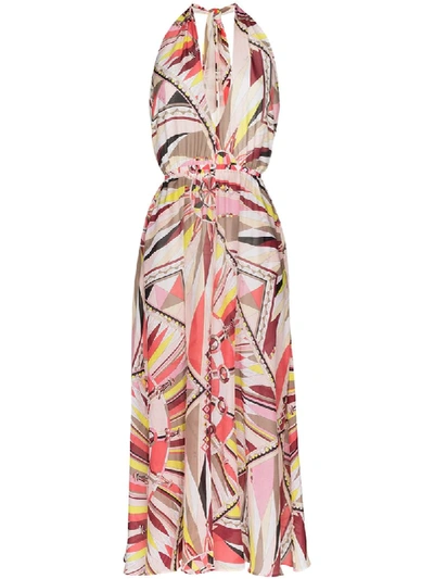 Shop Emilio Pucci Graphic-print Halterneck Midi Dress In Multicolour