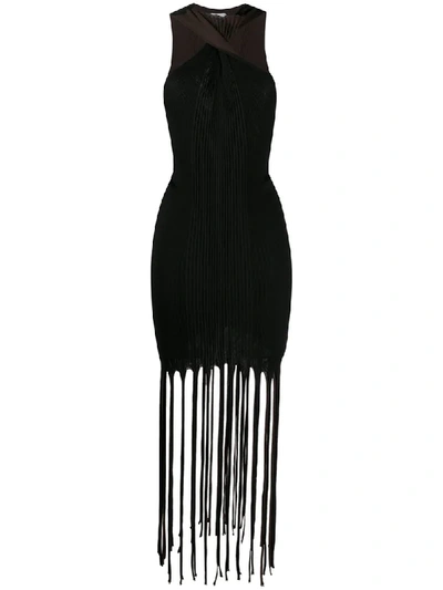 Shop Bottega Veneta Halterneck Fringed Dress In Black