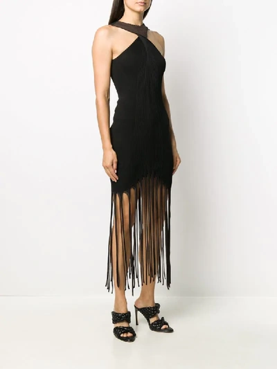Shop Bottega Veneta Halterneck Fringed Dress In Black