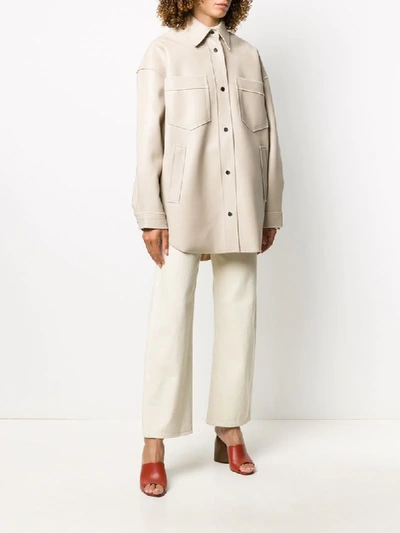 Shop Nanushka Martin Leather Shirt Jacket In Neutrals