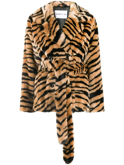Shop Stand Studio Tiger Print Faux-fur Coat In Brown