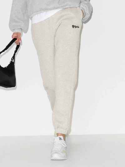 Shop Danielle Guizio Floral-logo Embroidered Track Pants In Grey