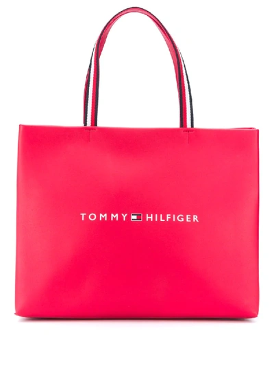 Shop Tommy Hilfiger Logo-print Tote Bag In Red