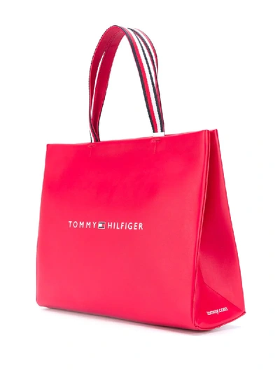Shop Tommy Hilfiger Logo-print Tote Bag In Red